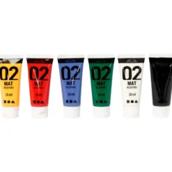 Akrylfärg, matt, 20 ml - Grundfärger, 6 st.
