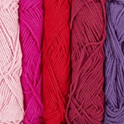 Bomullsgarn – Lila & rosa, 5 x 50 meter