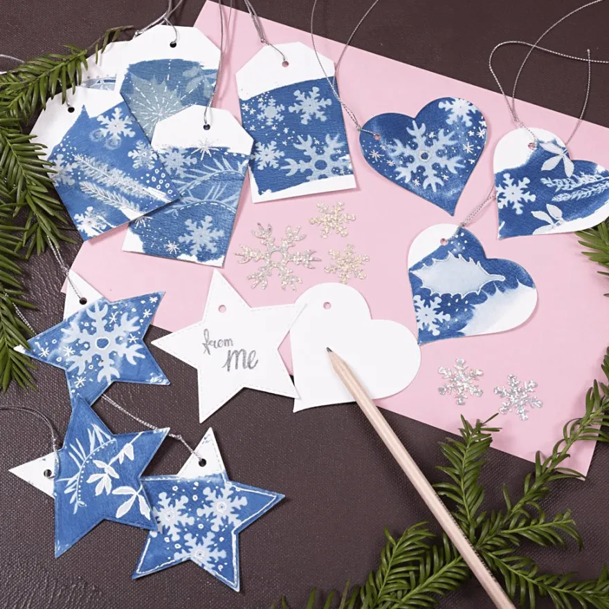 Cyanotypi (ljustryck) – Julklappsetiketter, 36 st.