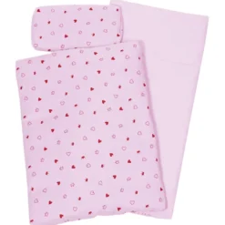 Dock-sängkläder - Rosa med hjärtan, 40 cm
