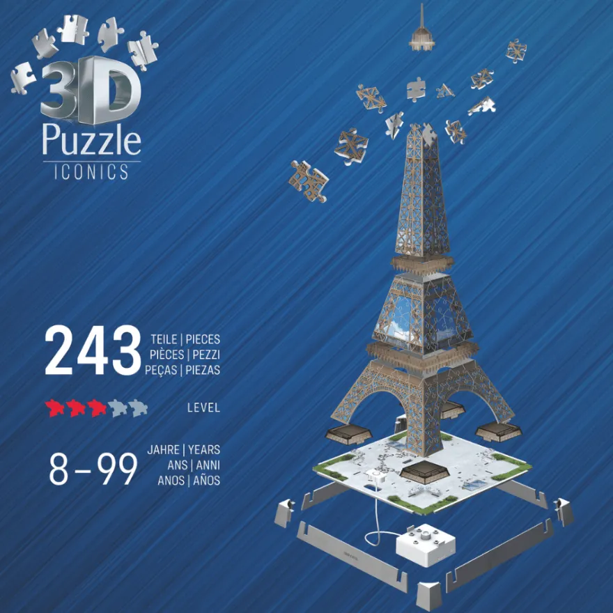 3D-pussel med LED, 216 bitar – Eiffeltornet