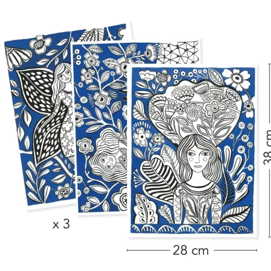 Färgläggningsplanscher - Blommor, 3 st.