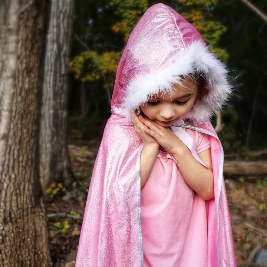 Glittercape med fuskpälskant, stl. 4-7 år