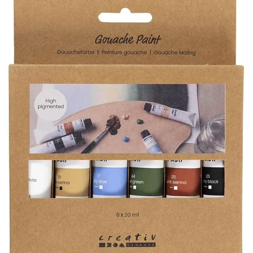 Gouachefärg 20 ml – Natur, 6 st.