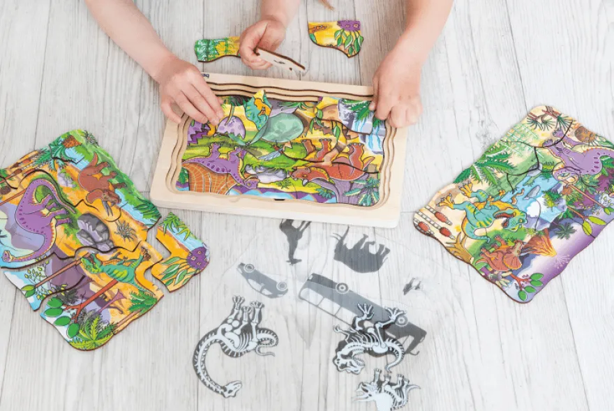 4-i-1 pussel med 45 bitar - Dinosaurier