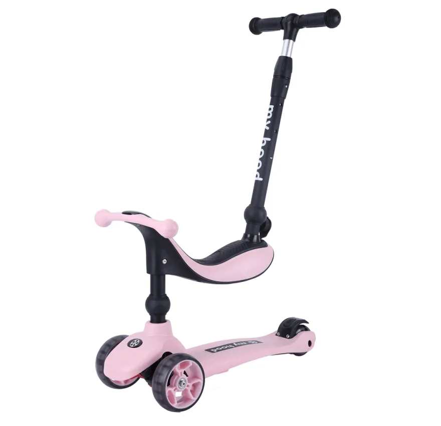 2-i-1 Sparkcykel / Springcykel - Kick'n'Ride, Rosa