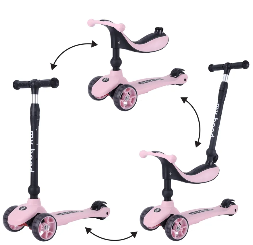 2-i-1 Sparkcykel / Springcykel - Kick'n'Ride, Rosa