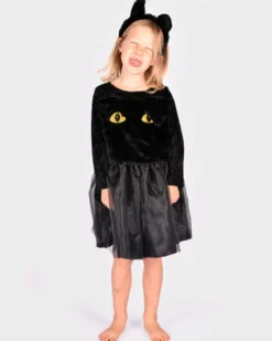 Kattklänning + öron, stl. 4-6 år