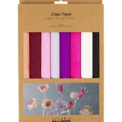 Kräppapper med elasticitet - Lila/rosa, 8 ark