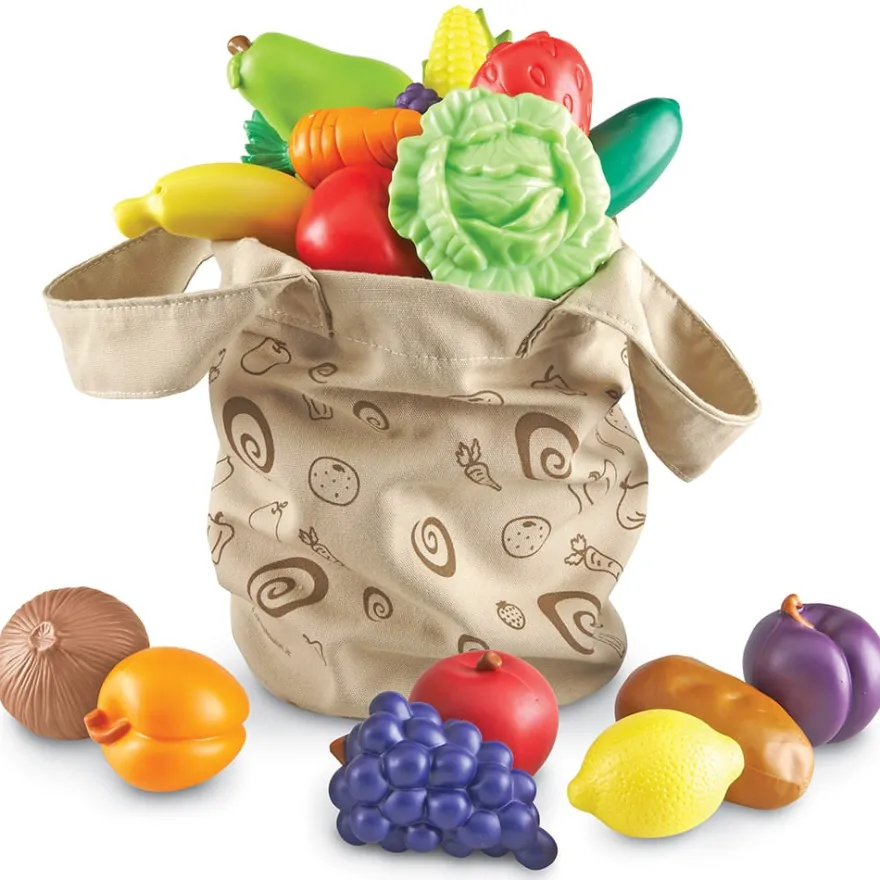 Leksaksmat - Shoppingkasse med frukt&grönt, 16 st.