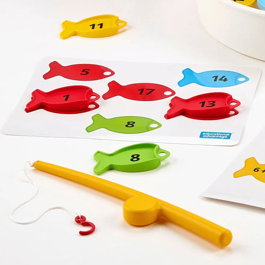 Matematik-fiskespel med uppgiftskort