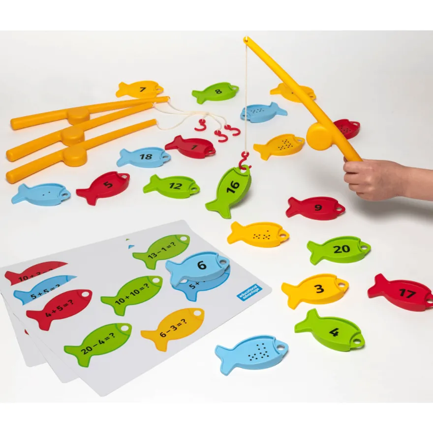 Matematik-fiskespel med uppgiftskort