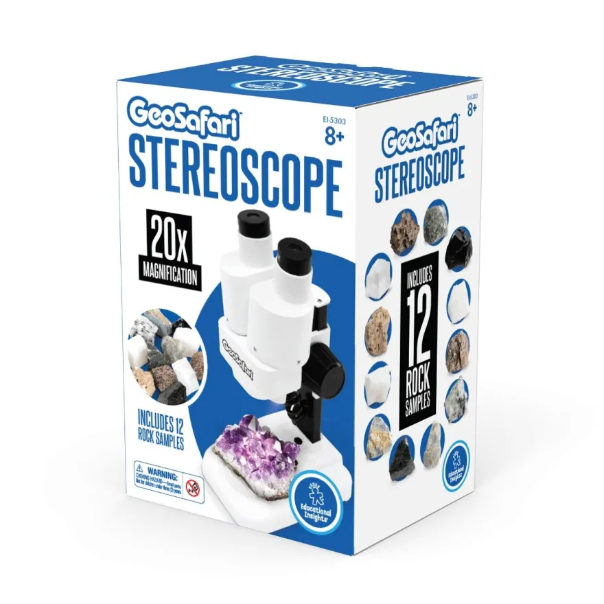 Mikroskop, Stereo 10-20x - Inkl. 12 stenexemplarer