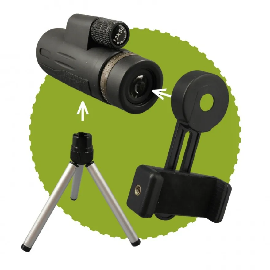 Monokulär kikare 12x – inkl. smartphoneadapter