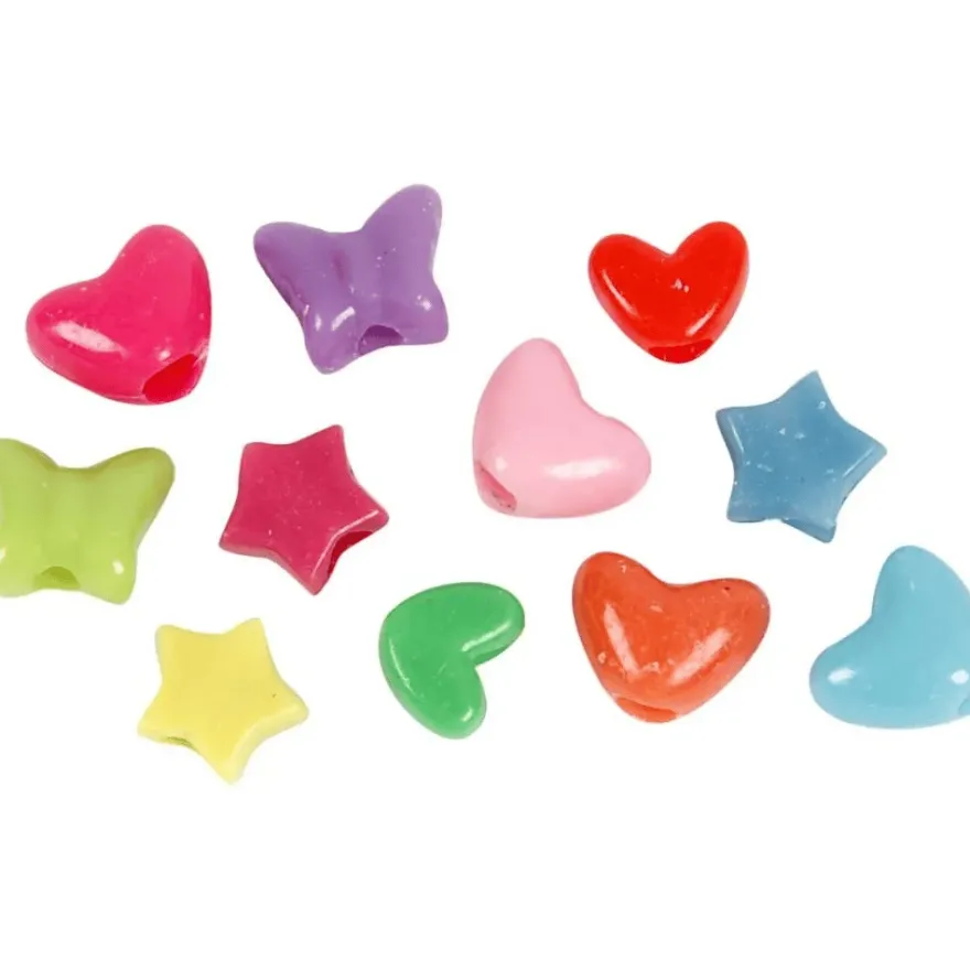 Plastpärlor - Figurmix hjärtan/stjärnor, 65 g