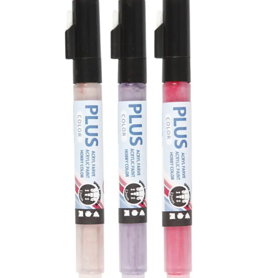 Plus Color Tuschpennor - Rosa/Lila/Ceris, 3 st.