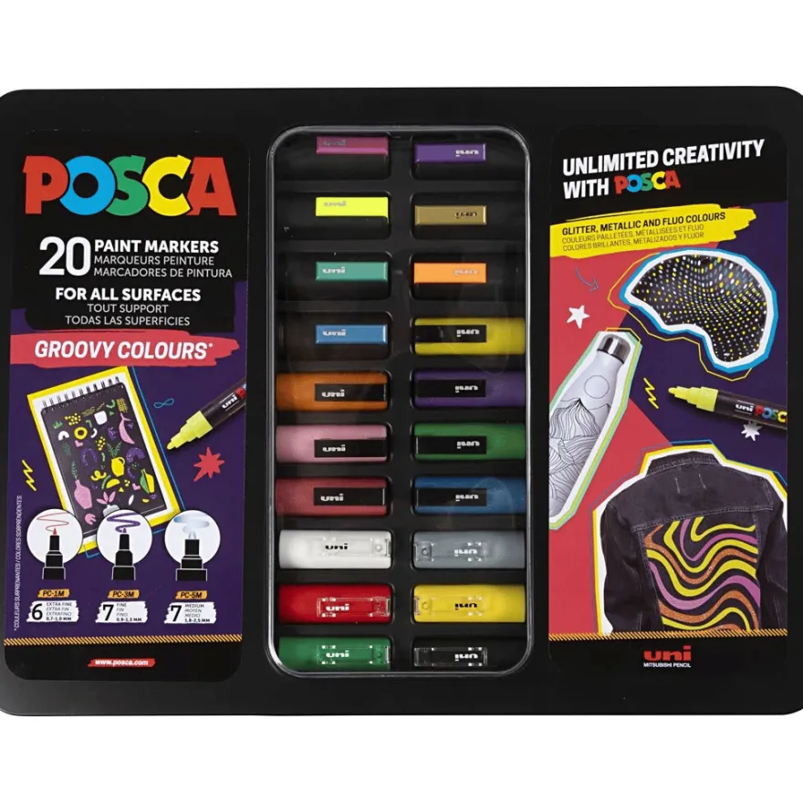 Posca-tuscher i etui – Groovy colours, 20 st.