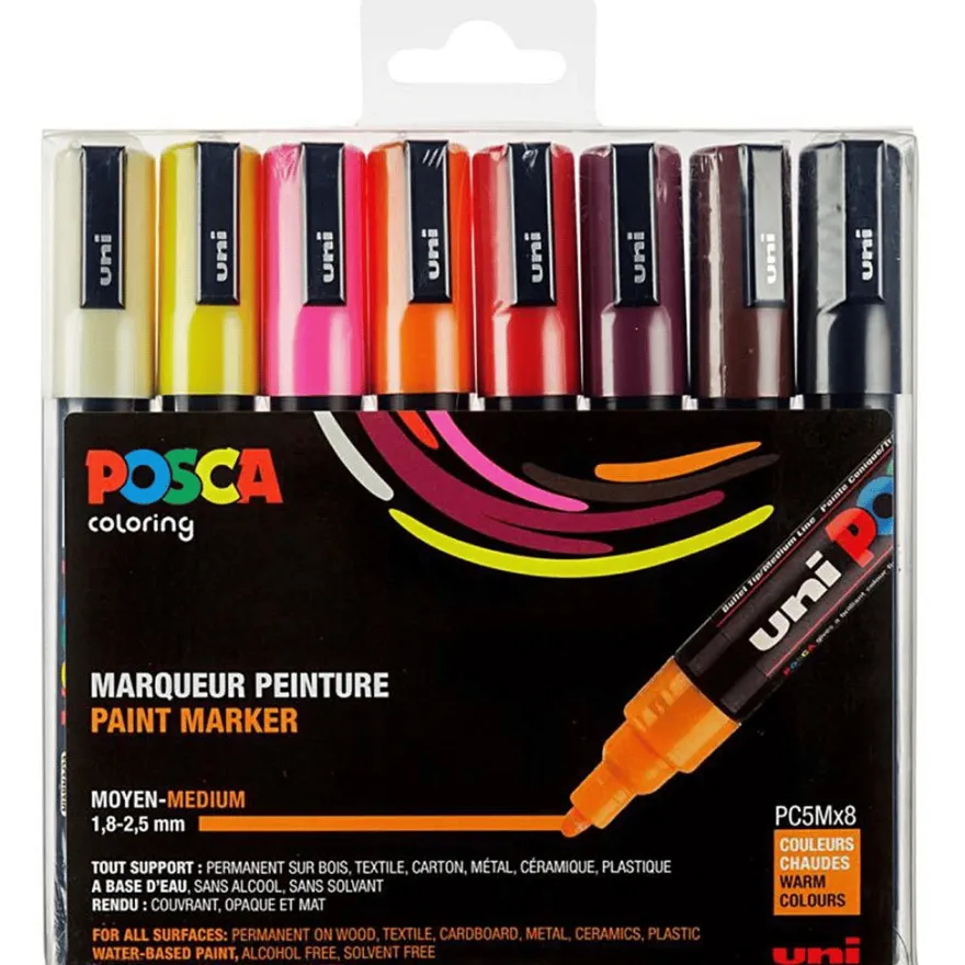 Posca-tuscher PC-5M – Varma färger, 8 st.