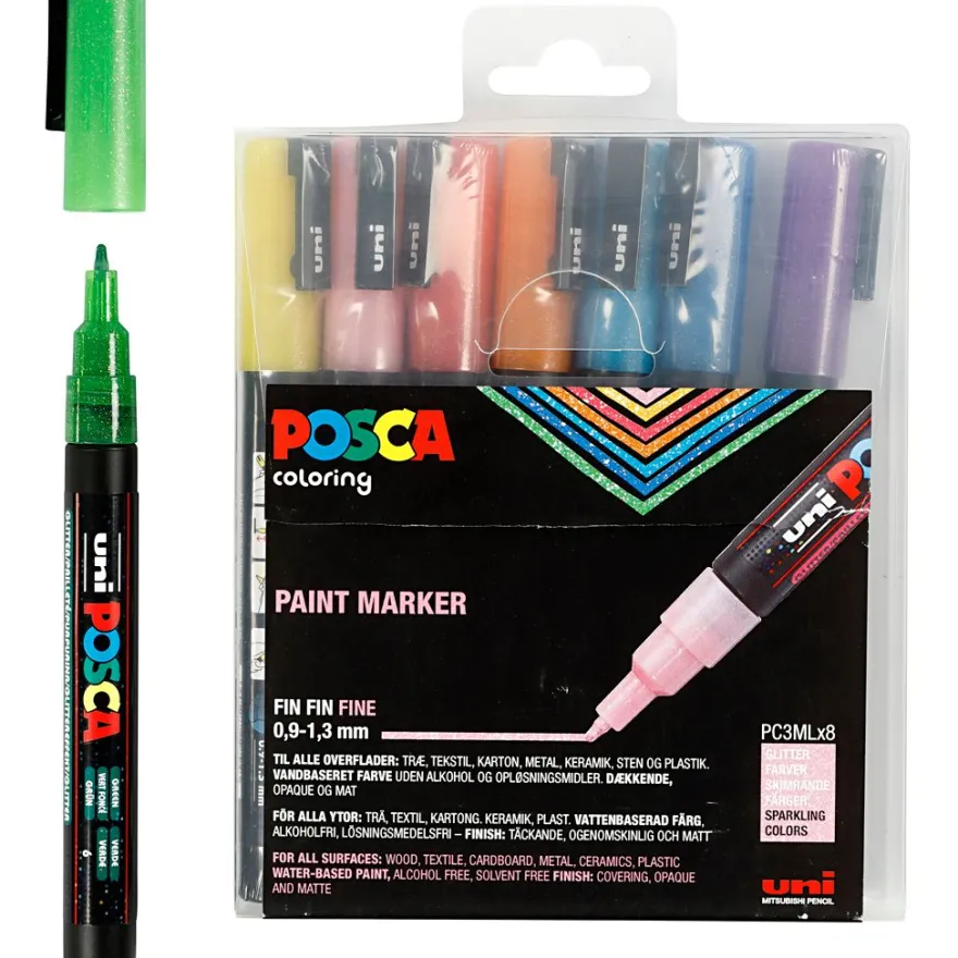Posca Tuschpennor PC-3M - Glitter, 8 st.