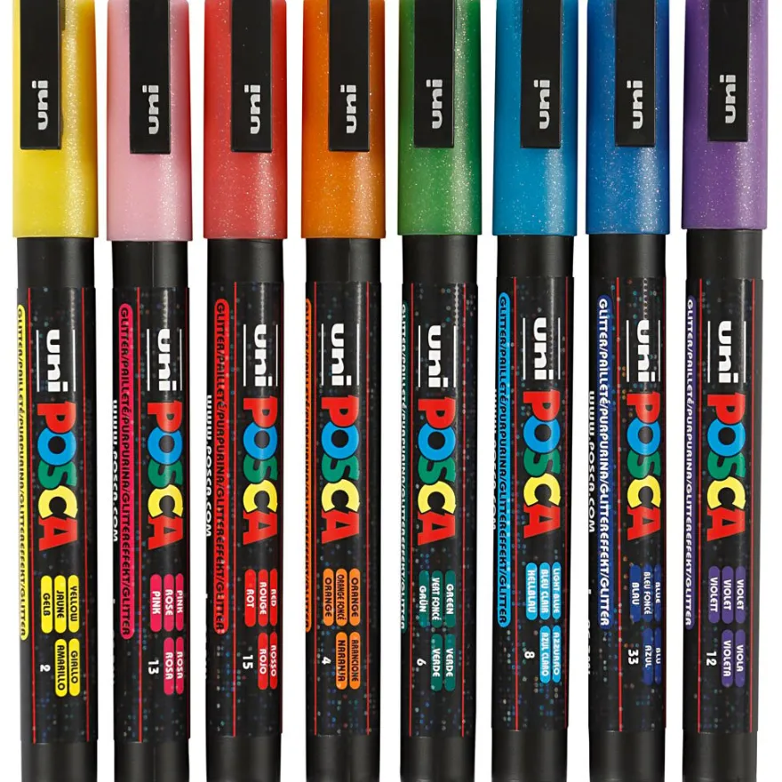 Posca Tuschpennor PC-3M - Glitter, 8 st.