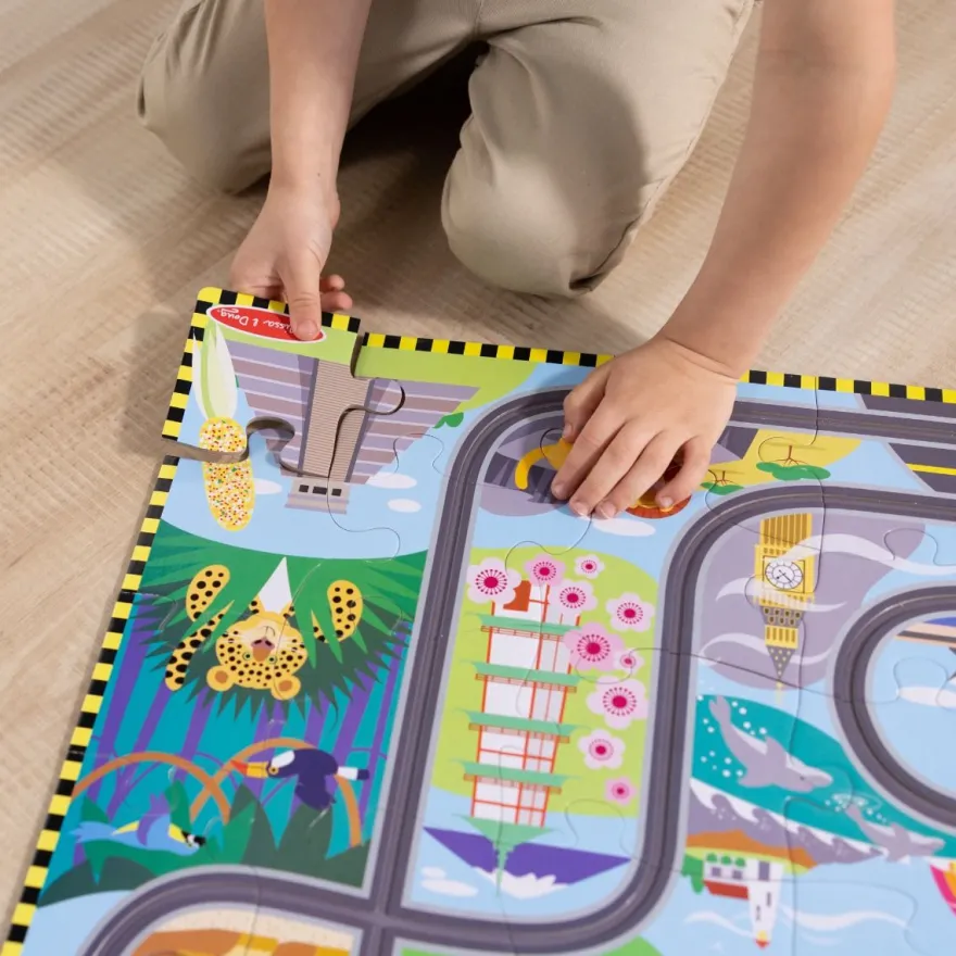 Pussel med 48 bitar - Jorden runt, inkl. 2 bilar