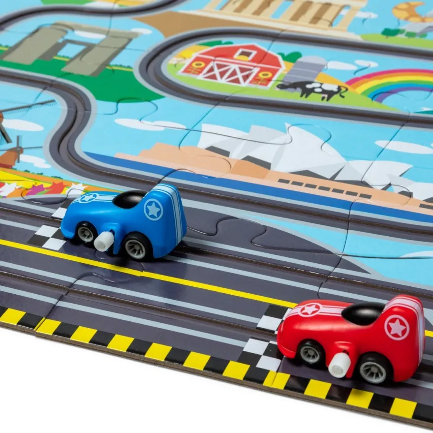 Pussel med 48 bitar - Jorden runt, inkl. 2 bilar