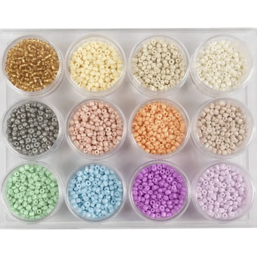 Rocailles-pärlor Ø3 mm - Pastell, 12 x 17 g.