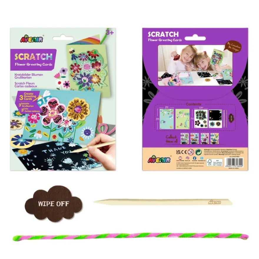 Scratch – gratulationskort – blommor, 3 st.