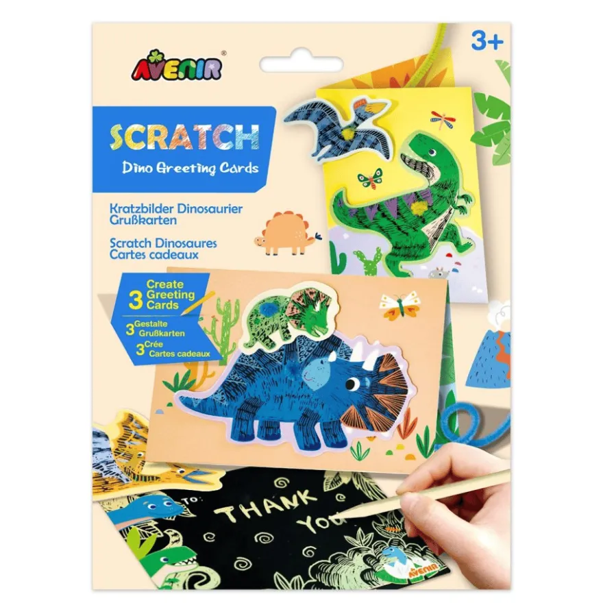 Scratch – gratulationskort – dinosaurier, 3 st.