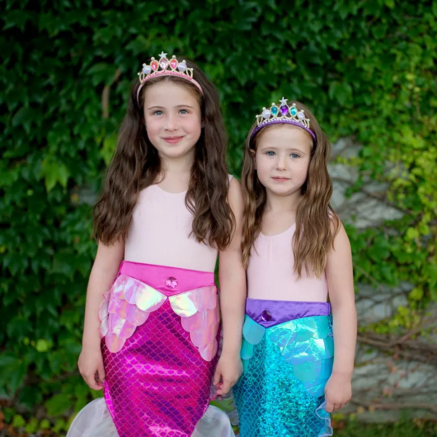 Sjöjungfrukjol + diadem - Rosa, stl. 4-6 år