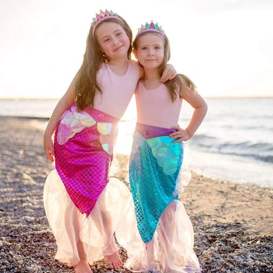 Sjöjungfrukjol + diadem - Rosa, stl. 4-6 år