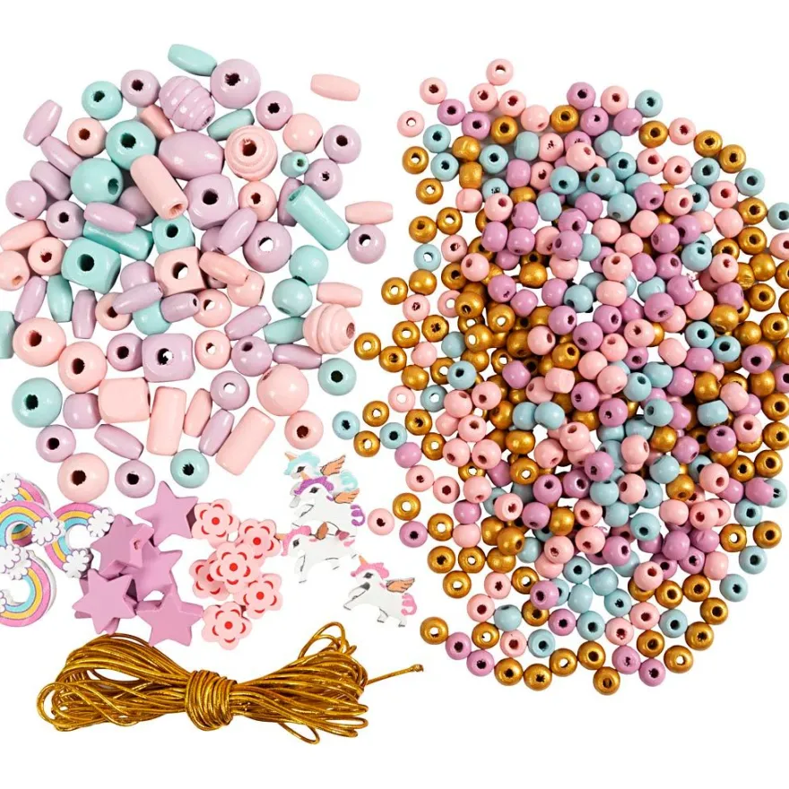 Smyckepaket med träpärlor - Pastellfärger