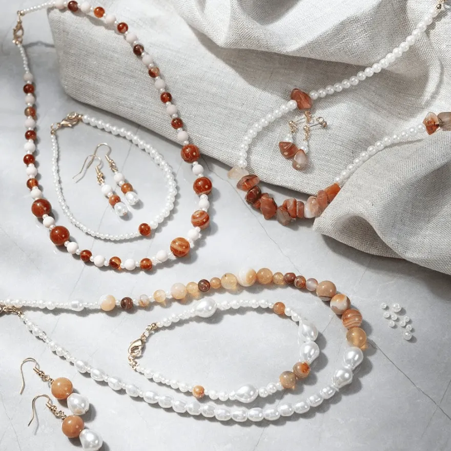Smyckesstartpaket - Agater, beige/brun/vit