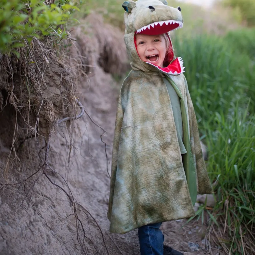 T-rex-cape med klor - Grön, stl. 4-6 år