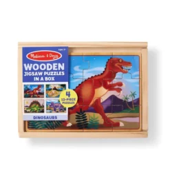 Träpussel med 4 x 12 bitar - Dinosaurier